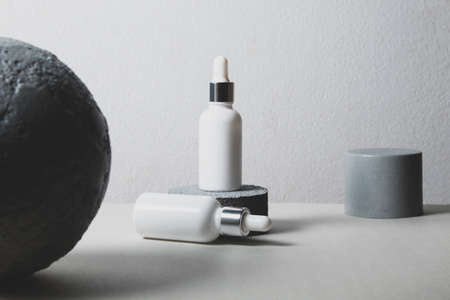 mockup of beauty fashion cosmetic makeup bottle lotion  serum dropper product with skincare...