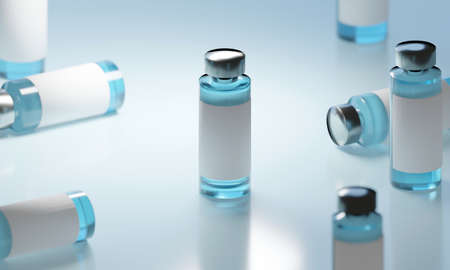 vaccine with medical healthcare in laboratory science test glass bottle, coronavirus medicine lab, 3d rendering illustrationの写真素材