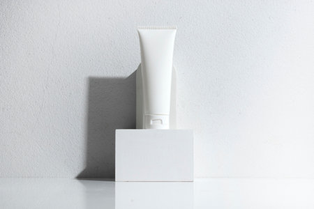 mockup of beauty fashion cosmetic makeup bottle lotion  serum product with skincare healthcare concept on backgroundの写真素材