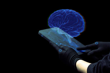 hand with healthy medical research concept, science laboratory human genes genome of  dna blood...