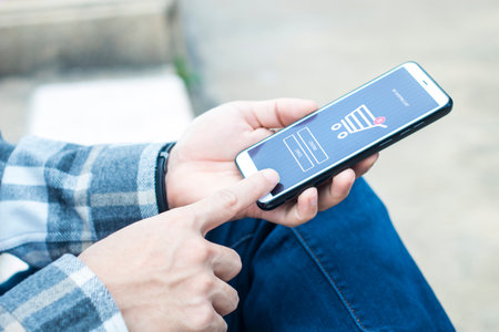 man use smartphone for online shopping market, internet marketing, network of e-commerce