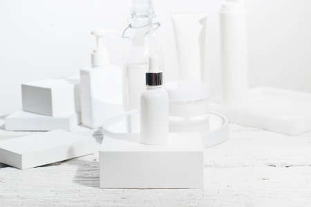 Cosmetic makeup bottle lotion cream product with beauty fashion skincare healthcare concept, facial foam treatmentの写真素材