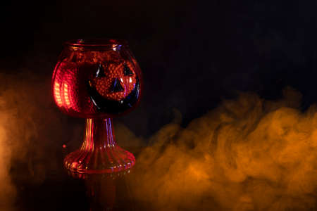 horror spooky funny ghost in halloween on holiday season greeting night celebration party with toy prop decoration and trick or treat autumn october festival and jack-o-lantern conceptの写真素材