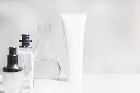 white background, cosmetic makeup bottle lotion cream product with beauty fashion skincare healthcare concept, facial foam treatmentの写真素材