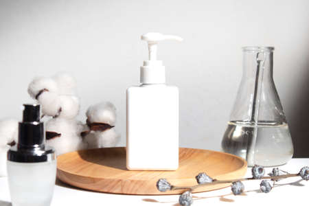 white background, cosmetic makeup bottle lotion cream product with beauty fashion skincare healthcare concept, facial foam treatmentの写真素材