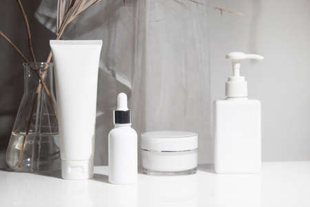 white background, cosmetic makeup bottle lotion cream product with beauty fashion skincare healthcare concept, facial foam treatmentの写真素材