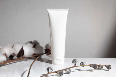 white background, cosmetic makeup bottle lotion cream product with beauty fashion skincare healthcare concept, facial foam treatmentの写真素材