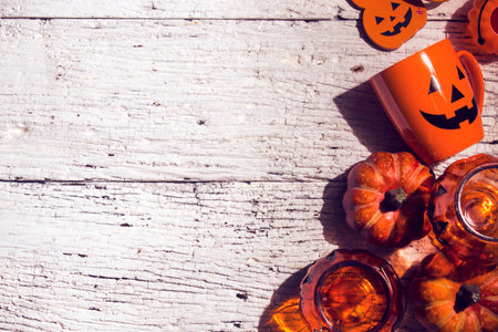 horror spooky funny ghost in halloween on holiday season greeting night celebration party with toy prop decoration and trick or treat autumn october festival and jack-o-lantern conceptの写真素材