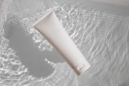 white water fresh background, cosmetic makeup bottle lotion cream product with beauty fashion...