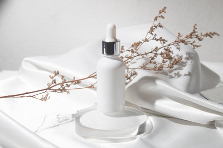 white wood table background with lifestyle, cosmetic makeup bottle lotion cream product with beauty fashion skincare healthcare mockupの写真素材