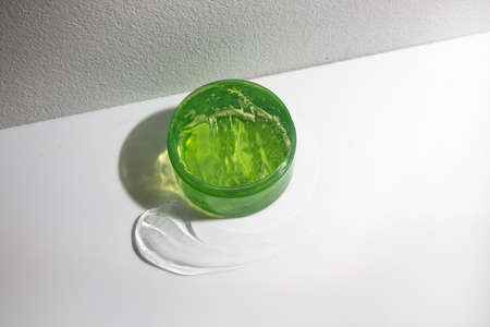 soothing aloe vera gel of beauty cosmetic skin care, background packaging mockup productの写真素材