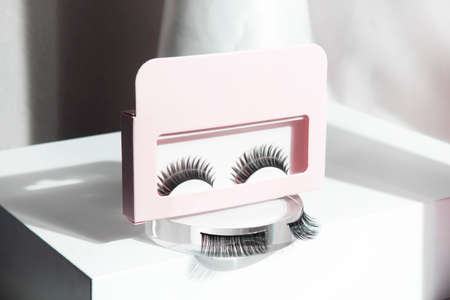 eyelashes product mockup for beauty makeup cosmetic, on white background display, lashes for girl