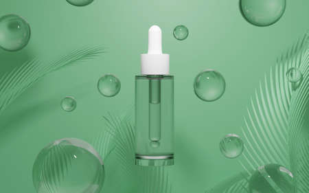 skin care serum cosmetic bottle, 3d rendering illustration mockup, medical lotion productの写真素材