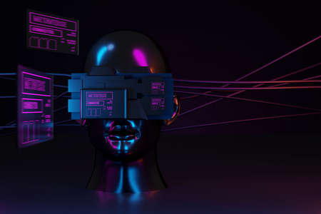 metaverse vr world simulation gaming cyberpunk style, digital robot ai, 3d illustration rendering,...