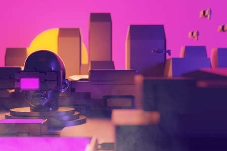 metaverse vr simulation gaming cyberpunk style, digital robot, 3d illustration rendering, virtual...