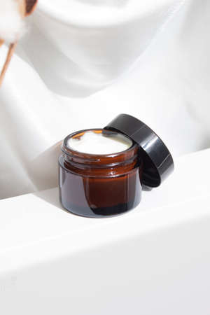 mockup of medical skin care bottle cosmetic cream lotion, beauty makeup facial, treatment cleanser faceの写真素材