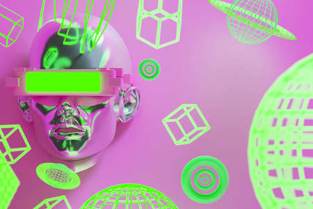 metaverse vr simulation gaming cyberpunk style, digital robot, 3d illustration rendering, virtual realityの写真素材