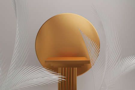 3d rendering illustration of background abstract pedestal board, art display mockup product decoration stand wallpaperの写真素材