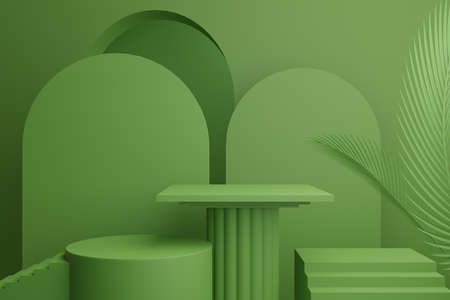 3d rendering illustration of background abstract pedestal board, art display mockup product decoration stand wallpaperの写真素材