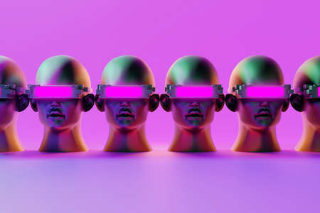 metaverse vr simulation gaming cyberpunk style, digital robot, 3d illustration rendering, virtual...