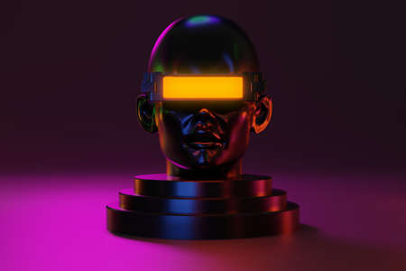 metaverse vr simulation gaming cyberpunk style, digital robot, 3d illustration rendering, virtual...