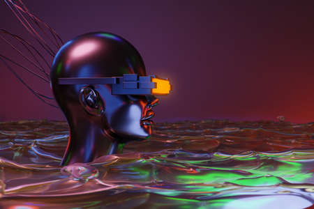 metaverse vr simulation gaming cyberpunk style, digital robot, 3d illustration rendering, virtual...