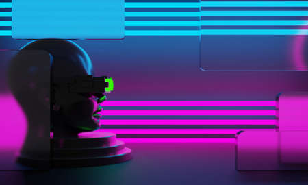 metaverse vr simulation gaming cyberpunk style, digital robot, 3d illustration rendering, virtual...