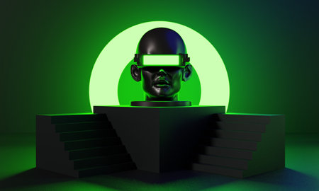 metaverse vr simulation gaming cyberpunk style, digital robot, 3d illustration rendering, virtual realityの写真素材