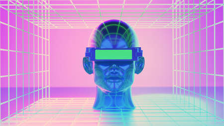 metaverse vr simulation gaming cyberpunk style, digital robot, 3d illustration rendering, virtual...