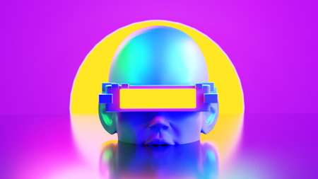 metaverse vr simulation gaming cyberpunk style, digital robot, 3d illustration rendering, virtual realityの写真素材