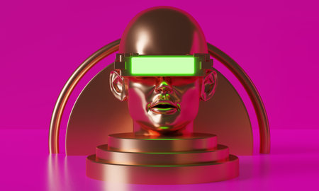 metaverse vr simulation gaming cyberpunk style, digital robot, 3d illustration rendering, virtual...