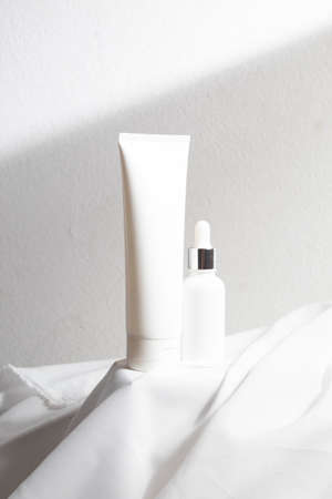 mockup of medical skin care bottle cosmetic serum dropper, beauty makeup facial, treatment cleanser faceの写真素材