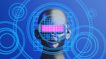 metaverse vr simulation gaming cyberpunk style, digital robot, 3d illustration rendering, virtual realityの写真素材