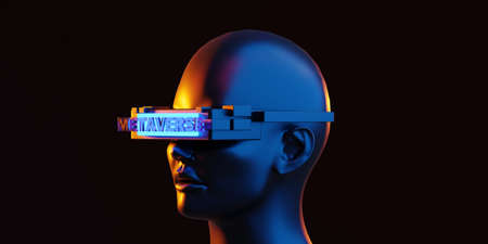 metaverse vr simulation gaming cyberpunk style, digital robot, 3d illustration rendering, virtual realityの写真素材
