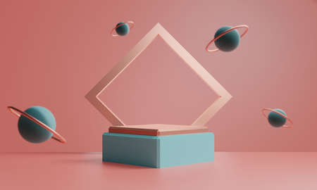 3d rendering illustration of background abstract, podium stage art display wallpaper, product pedestal stand, gaming cyberpunk styleの写真素材