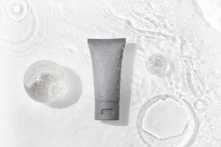 mockup of medical skin care bottle cosmetic tube of beauty makeup facial, treatment cleanser faceの写真素材