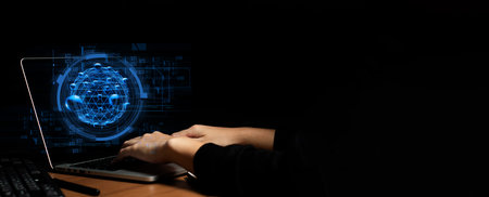 businessman typing for communication connecting to data ai internet social network online by using...