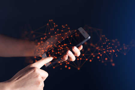 people hand touch on smartphone, social network, ai data deep learning, mobile application,...