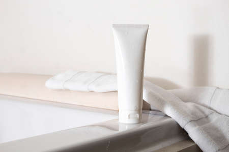 mockup of product medical skin care bottle cosmetic tube of beauty makeup facial, treatment cleanser face foamの写真素材