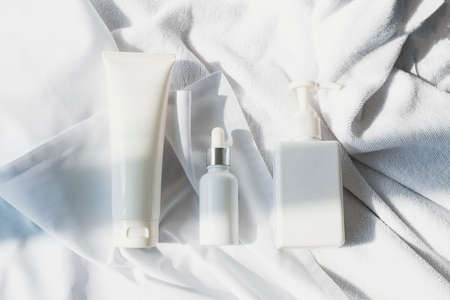 mockup of product medical skin care bottle cosmetic tube of beauty makeup facial, treatment cleanser face foamの写真素材