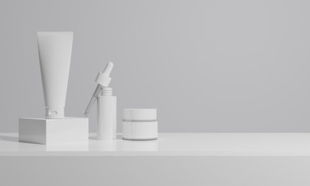 skin care serum cosmetic bottle, 3d rendering illustration mockup, medical lotion serum dropper productの写真素材