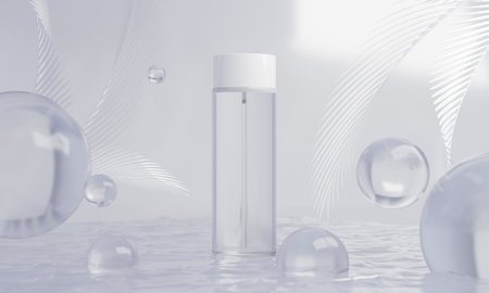 skin care serum cream lotion cosmetic bottle, 3d rendering illustration mockup, medical spa  treatment product packagingの写真素材
