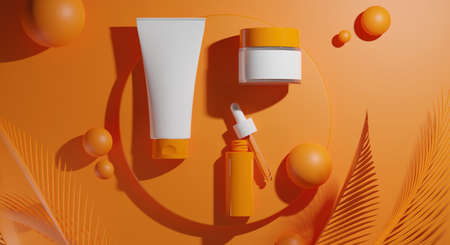 skin care serum cream lotion cosmetic bottle, 3d rendering illustration mockup, medical spa  treatment product packagingの写真素材