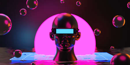 metaverse vr virtual reality with network, gaming of simulation, cyberpunk gamer background, 3d...