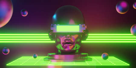 metaverse vr virtual reality with network, gaming of simulation, cyberpunk gamer background, 3d...
