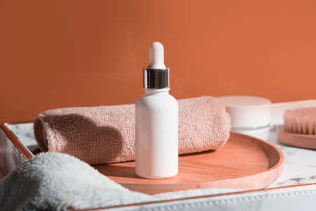 mockup of medical skin care bottle cosmetic tube of beauty makeup facial, treatment cleanser face foam, beauty healthcare branding packagingの写真素材