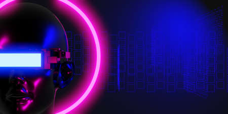 metaverse vr virtual reality with network, gaming of simulation, cyberpunk gamer background, 3d...