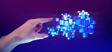 businessman hand holding metaverse network on black background, metaverse internet social online...