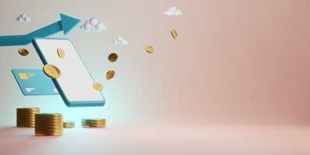 smartphone with money income value, business and financial system, application foe banking services, 3d illustration renderingの写真素材