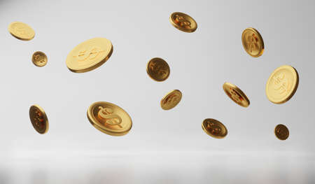 gold coin of dollar money, shopping online business, digital currency, atm of cash flow, 3d illustration rendering, network of bankingの写真素材